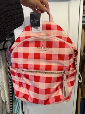 kate spade Pink and Red Gingham Mini Backpack